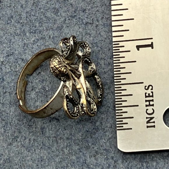 Octopus Ring As Is Silver Adjustable Size 7 + Detailed Boho Nautical Sea Life - Picture 5 of 7